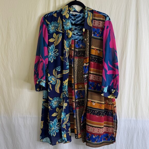 Rose & Olive Floral Colorful Button Up 3/4 Sleeve Relaxed Blouse/Top Size 1X - Picture 2 of 10